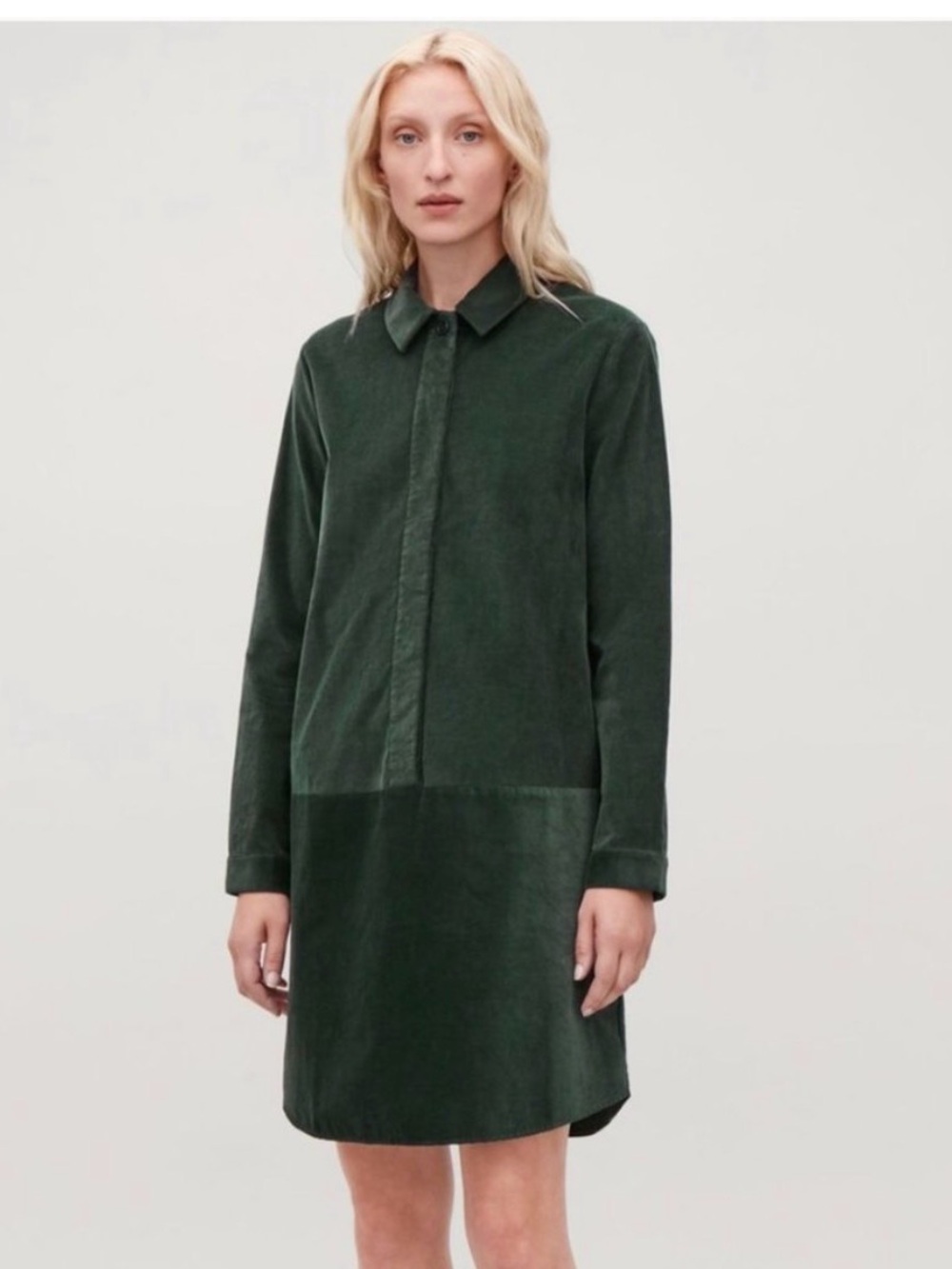 COS Dark Green Long Sleeve Corduroy Shirt Dress